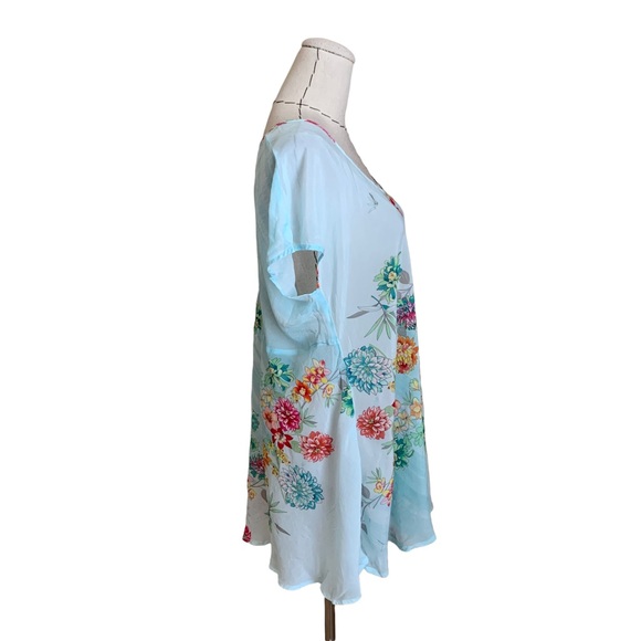 Johnny Was Floral Print Short Sleeve Tunic Rayon Top Cover Up Medium - Picture 5 of 8